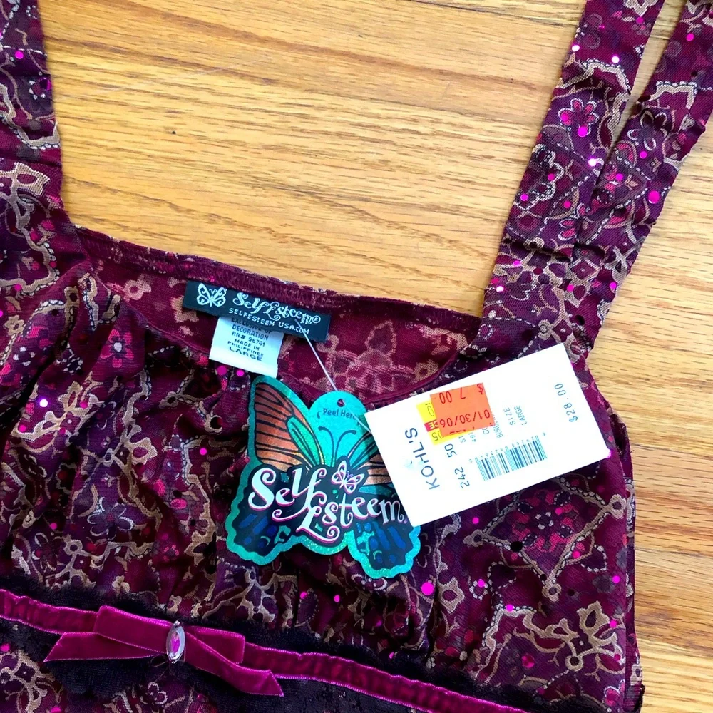 Burgundy Patterned Flat Strap Tank Top - - Picture 6 of 6